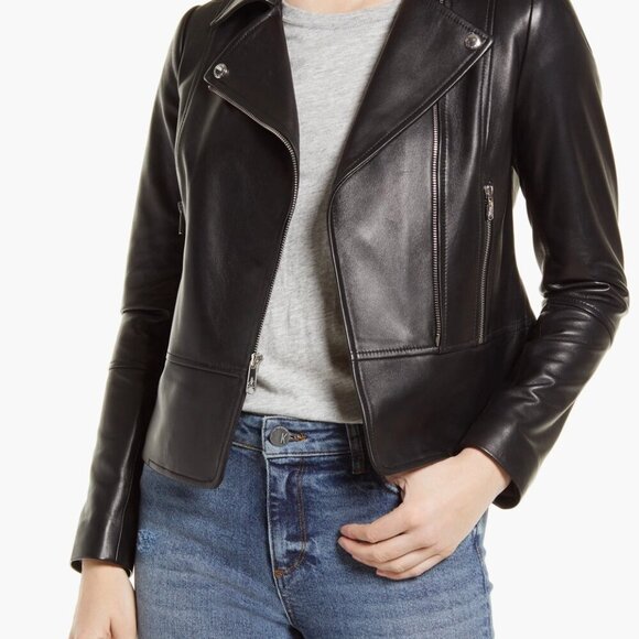 Sam Edelman Moto Jacket Peplum style Genuine Leather NWT - Picture 3 of 9